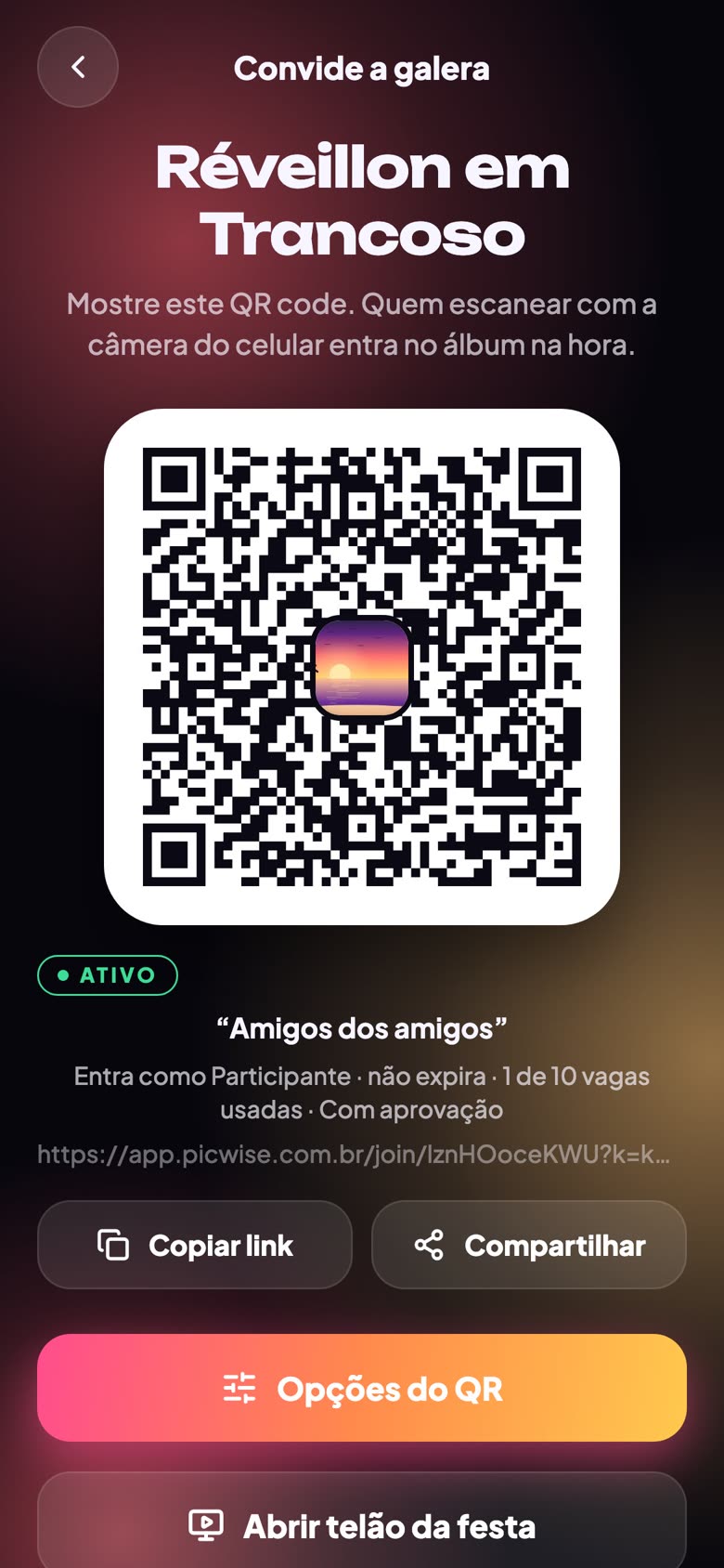 O QR code do álbum, pronto para mostrar
